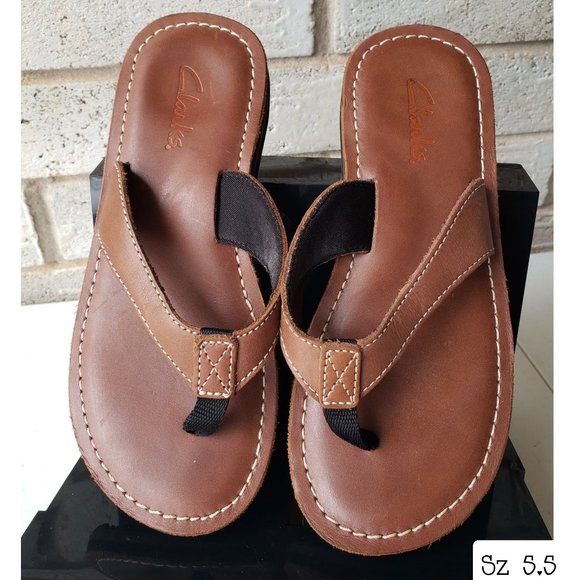 clark leather flip flops